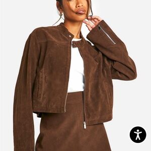 Boohoo Brown Leather Jacket for Women